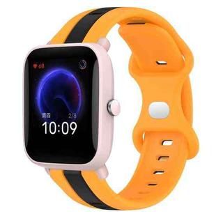 For Amazfit Pop Pro 20mm Butterfly Buckle Two-Color Silicone Watch Band(Black+Yellow)