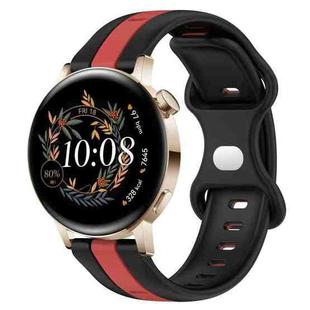 For Huawei Watch GT3 42mm 20mm Butterfly Buckle Two-Color Silicone Watch Band(Black+Red)