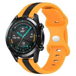 For Huawei Watch GT2 42mm 20mm Butterfly Buckle Two-Color Silicone Watch Band(Black+Yellow)