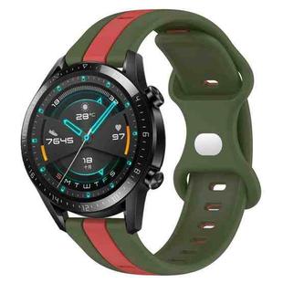 For Huawei Watch GT2 42mm 20mm Butterfly Buckle Two-Color Silicone Watch Band(Red+Army Green)