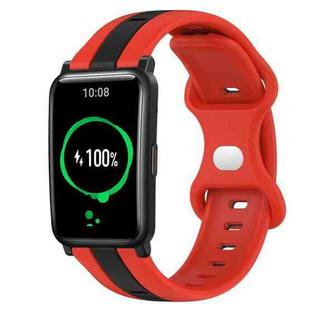 For Honor Watch ES 20mm Butterfly Buckle Two-Color Silicone Watch Band(Red+Black)