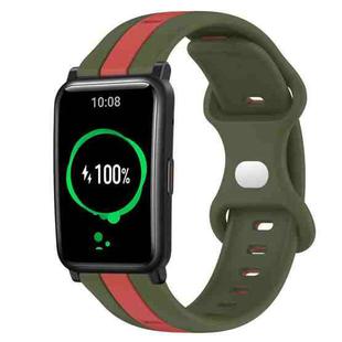 For Honor Watch ES 20mm Butterfly Buckle Two-Color Silicone Watch Band(Red+Army Green)