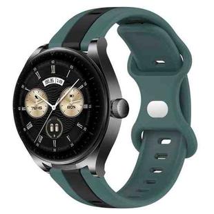For Huawei Watch Buds 20mm Butterfly Buckle Two-Color Silicone Watch Band(Green+Black)