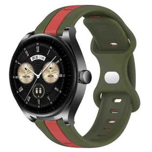 For Huawei Watch Buds 20mm Butterfly Buckle Two-Color Silicone Watch Band(Red+Army Green)