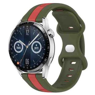 For Huawei Watch GT3 46mm 20mm Butterfly Buckle Two-Color Silicone Watch Band(Red+Army Green)
