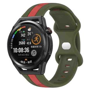 For Huawei Watch GT Runner 20mm Butterfly Buckle Two-Color Silicone Watch Band(Red+Army Green)