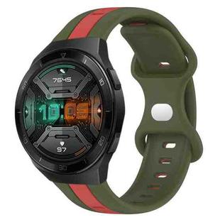 For Huawei Watch GT 2E 20mm Butterfly Buckle Two-Color Silicone Watch Band(Red+Army Green)