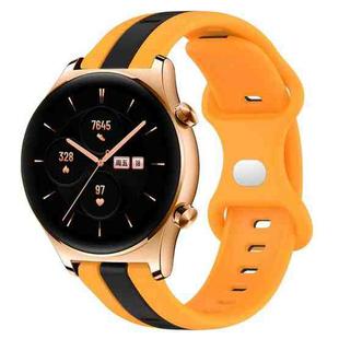 For Honor Watch GS 3 20mm Butterfly Buckle Two-Color Silicone Watch Band(Black+Yellow)