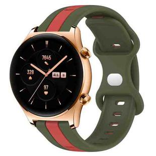 For Honor Watch GS 3 20mm Butterfly Buckle Two-Color Silicone Watch Band(Red+Army Green)