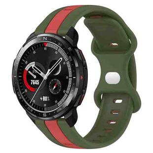 For Honor Watch GS Pro 20mm Butterfly Buckle Two-Color Silicone Watch Band(Red+Army Green)