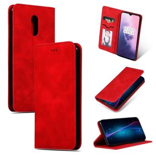 Retro Skin Feel Business Magnetic Horizontal Flip Leather Case for OnePlus 7(Red)