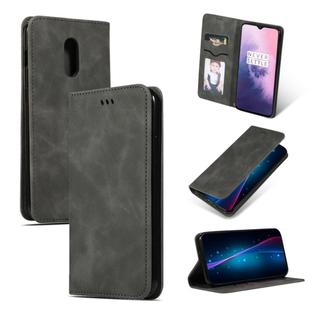 Retro Skin Feel Business Magnetic Horizontal Flip Leather Case for OnePlus 7(Dark Gray)