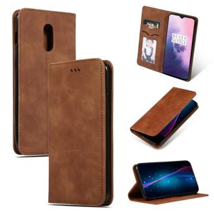 Retro Skin Feel Business Magnetic Horizontal Flip Leather Case for OnePlus 7(Brown)