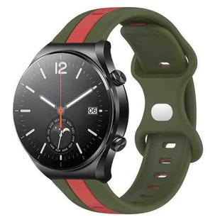 For Xiaomi MI Watch S1 22mm Butterfly Buckle Two-Color Silicone Watch Band(Red+Army Green)
