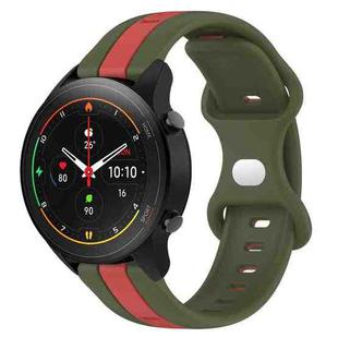 For Xiaomi MI Watch S1 Pro 22mm Butterfly Buckle Two-Color Silicone Watch Band(Red+Army Green)
