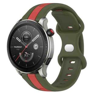 For Amazfit GTR 4 22mm Butterfly Buckle Two-Color Silicone Watch Band(Red+Army Green)