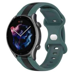 For Amazfit GTR 3 22mm Butterfly Buckle Two-Color Silicone Watch Band(Green+Black)