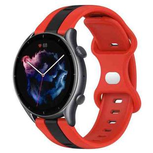 For Amazfit GTR 3 22mm Butterfly Buckle Two-Color Silicone Watch Band(Red+Black)