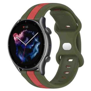 For Amazfit GTR 3 Pro 22mm Butterfly Buckle Two-Color Silicone Watch Band(Red+Army Green)