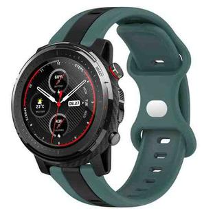 For Amazfit 3 22mm Butterfly Buckle Two-Color Silicone Watch Band(Green+Black)