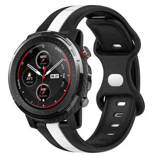 For Amazfit 3 22mm Butterfly Buckle Two-Color Silicone Watch Band(Black+White)