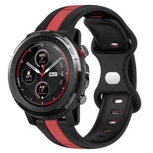 For Amazfit 3 22mm Butterfly Buckle Two-Color Silicone Watch Band(Black+Red)