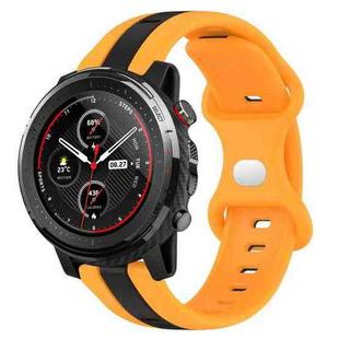 For Amazfit 3 22mm Butterfly Buckle Two-Color Silicone Watch Band(Black+Yellow)