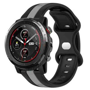 For Amazfit 3 22mm Butterfly Buckle Two-Color Silicone Watch Band(Black+Grey)
