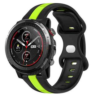For Amazfit 3 22mm Butterfly Buckle Two-Color Silicone Watch Band(Black+Green)