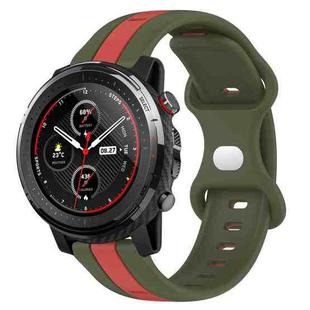 For Amazfit 3 22mm Butterfly Buckle Two-Color Silicone Watch Band(Red+Army Green)