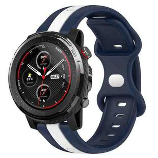 For Amazfit 3 22mm Butterfly Buckle Two-Color Silicone Watch Band(White+Blue)