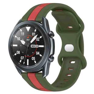 For Samsung Galaxy Watch3 45mm 22mm Butterfly Buckle Two-Color Silicone Watch Band(Red+Army Green)