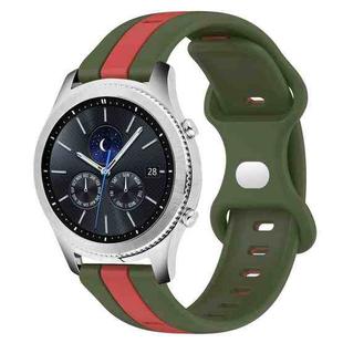 For Samsung Gear S3 Classic 22mm Butterfly Buckle Two-Color Silicone Watch Band(Red+Army Green)