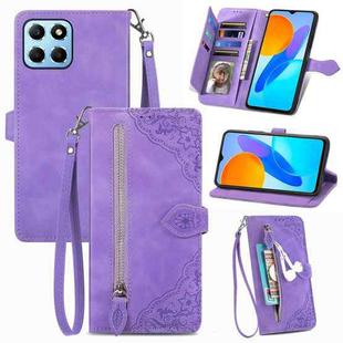 For Honor X8 5G Embossed Flower Shockproof Leather Phone Case(Purple)