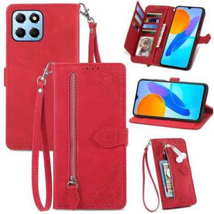 For Honor X8 5G Embossed Flower Shockproof Leather Phone Case(Red)