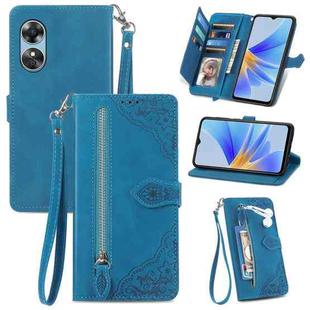 For OPPO A17 Embossed Flower Shockproof Leather Phone Case(Blue)