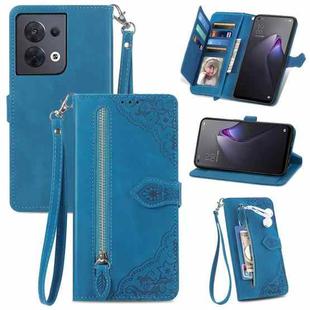 For OPPO Reno8 Embossed Flower Shockproof Leather Phone Case(Blue)