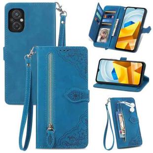 For Xiaomi Poco M5 Embossed Flower Shockproof Leather Phone Case(Blue)