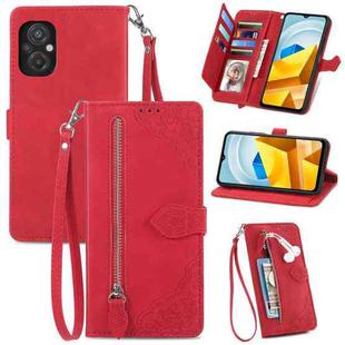 For Xiaomi Poco M5 Embossed Flower Shockproof Leather Phone Case(Red)