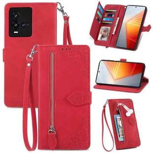 For vivo iQOO 10 Embossed Flower Shockproof Leather Phone Case(Red)