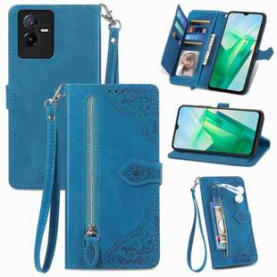 For vivo T2X 5G Embossed Flower Shockproof Leather Phone Case(Blue)