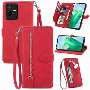For vivo T2X 5G Embossed Flower Shockproof Leather Phone Case(Red)
