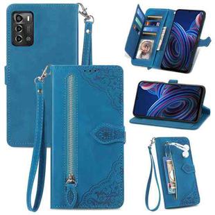 For ZTE Blade A72 4G Embossed Flower Shockproof Leather Phone Case(Blue)