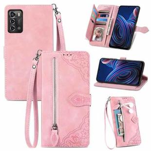 For ZTE Blade A72 4G Embossed Flower Shockproof Leather Phone Case(Rose Gold)