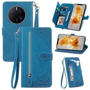 For Huawei Mate 50 Pro Embossed Flower Shockproof Leather Phone Case(Blue)