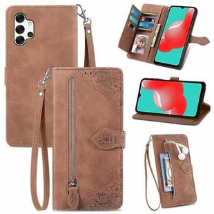 For  Samsung Galaxy A32 5G Embossed Flower Shockproof Leather Phone Case(Brown)