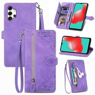 For  Samsung Galaxy A32 5G Embossed Flower Shockproof Leather Phone Case(Purple)
