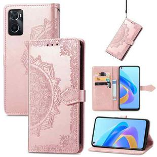For OPPO A76 4G Mandala Flower Embossed Leather Phone Case(Rose Gold)
