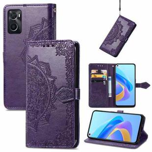 For OPPO A76 4G Mandala Flower Embossed Leather Phone Case(Purple)