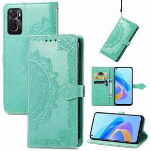 For OPPO A76 4G Mandala Flower Embossed Leather Phone Case(Green)